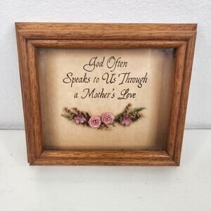 VTG Wood Wall Frame Plaque "Mother's Love." Floral Grandma Core Cottage Core
